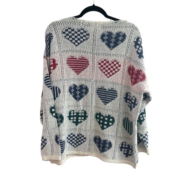 Vintage 90s Patterned Knit Hearts Cottage Sweater Made in USA-XL - Picture 2 of 5